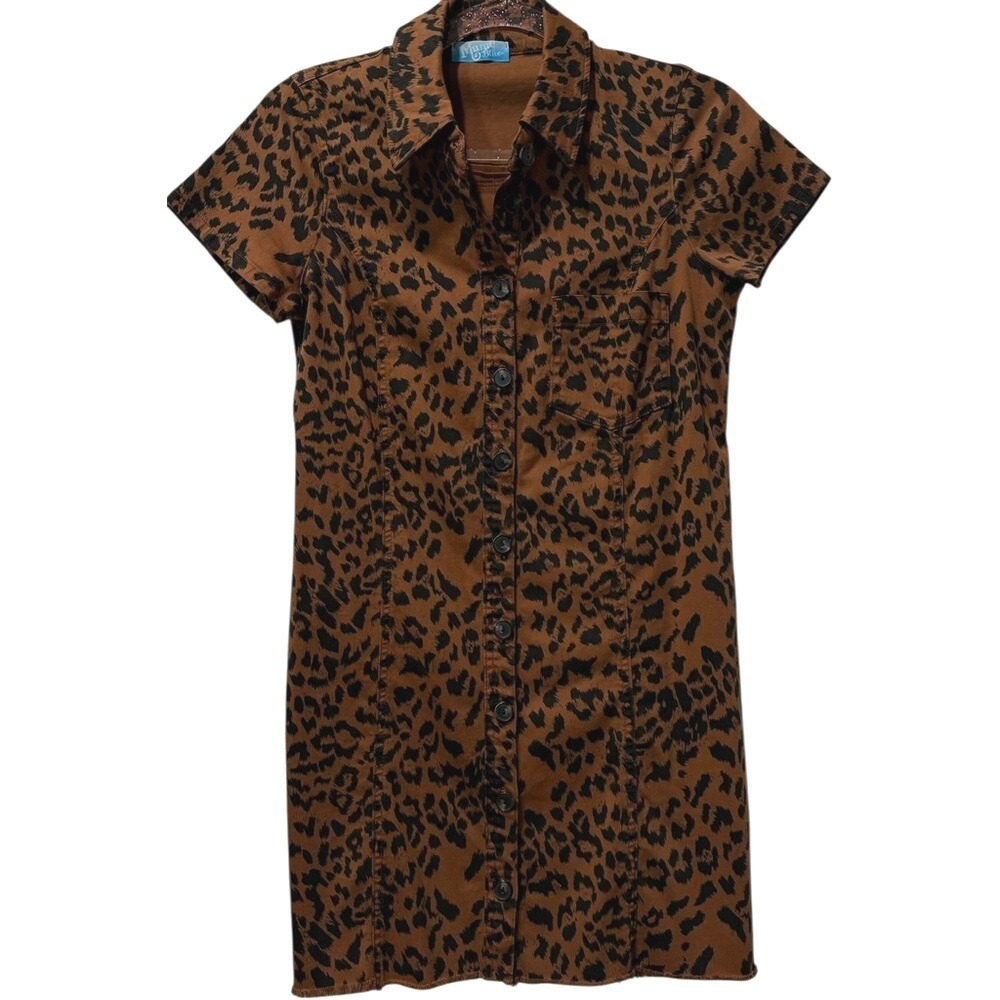Show‎ Me Your Mumu Leopard Print Button Down Mini Shirt Dress Size Small Stretch